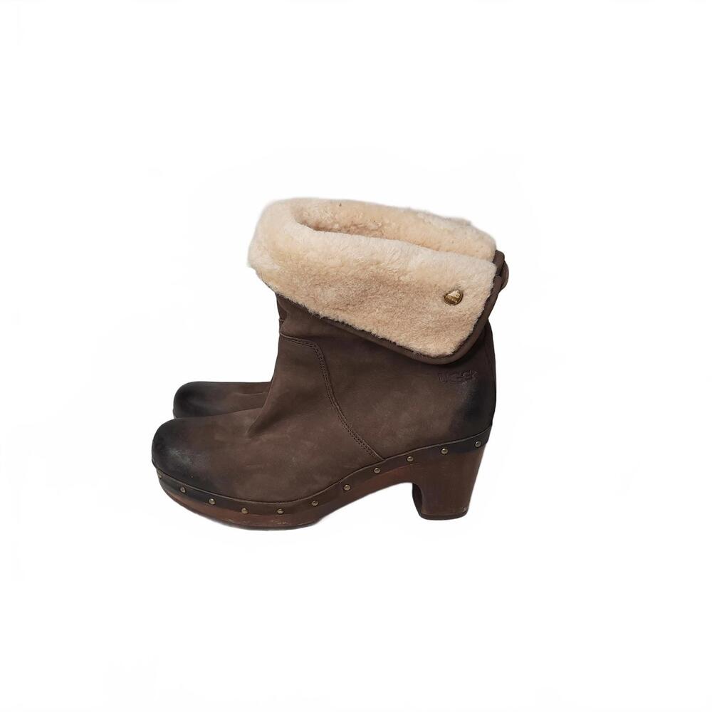 UGG Lynnea Shearling Lined Cuffed Brown Heeled Boots Size 7โ